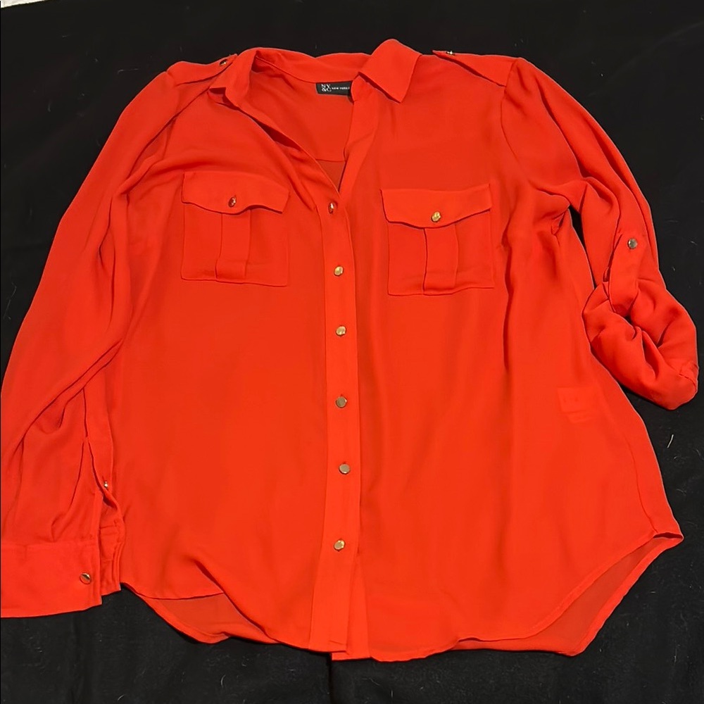 New York & Company Red Button Down Shirt